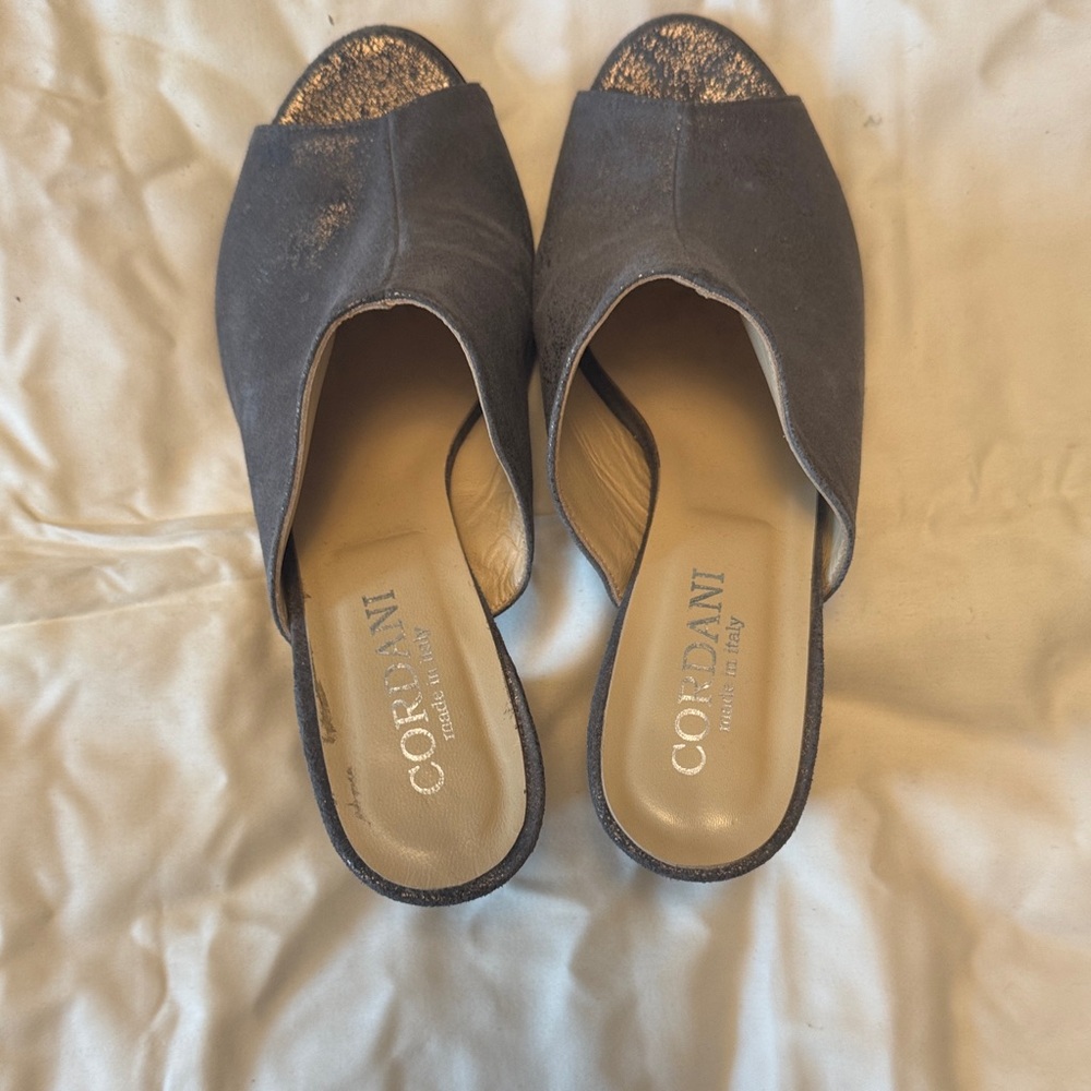 Cordani Women's Open-Toe Slide Sandals in Metallic Charcoal Grey